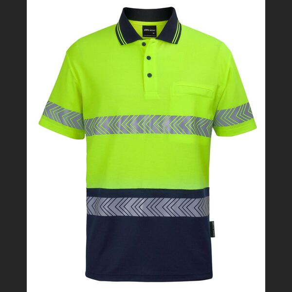 Hi Vis (D+N) Cotton Back S/S Segmented Tape Polo Thumbnail